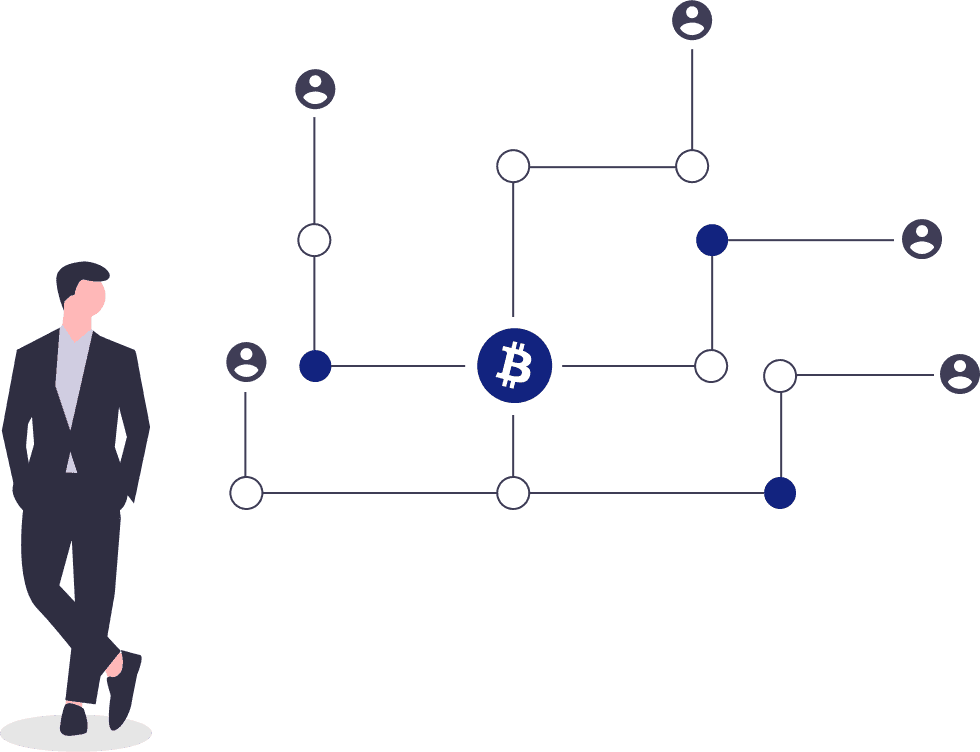 Drawing with a guy and bitcoin logo